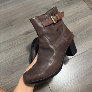 CLARKS Women's Brown Leather Ankle Boots with Buckle Detail